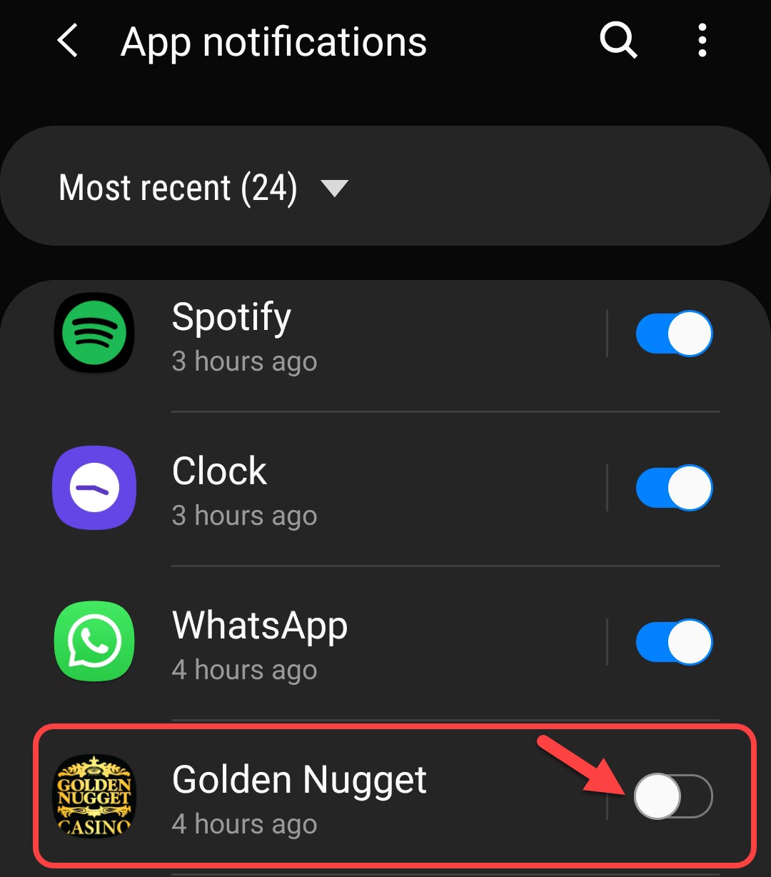 Golden Nugget in Notifications List