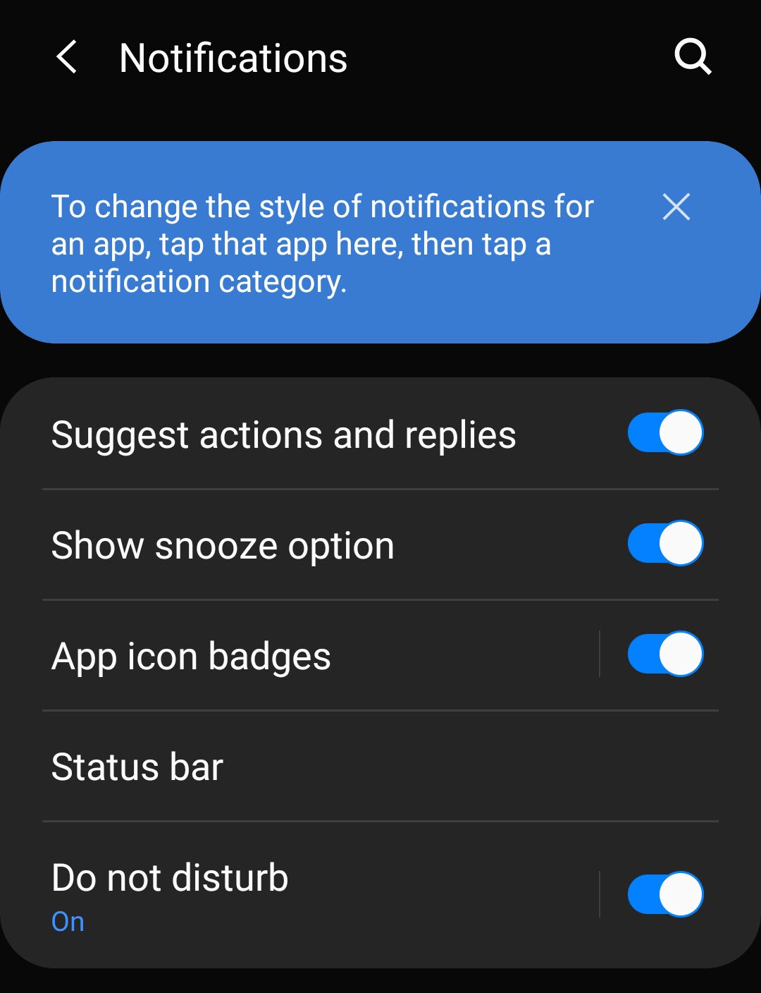 General Android Notifications Settings