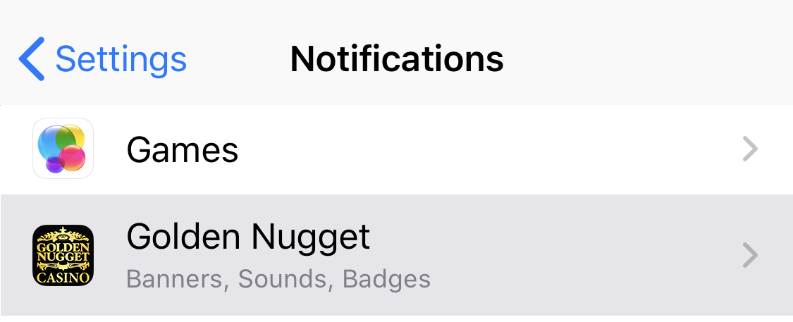 Golden Nugget in Notifications List