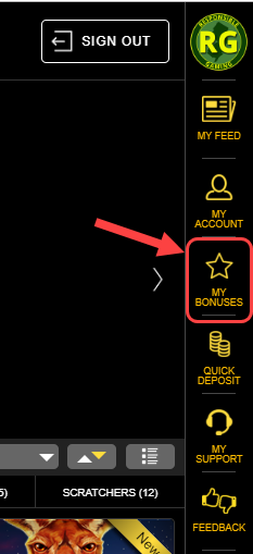 Navigate to the My Bonuses section after logging in