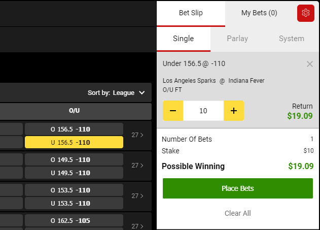 Find the Over/Under odds in the 